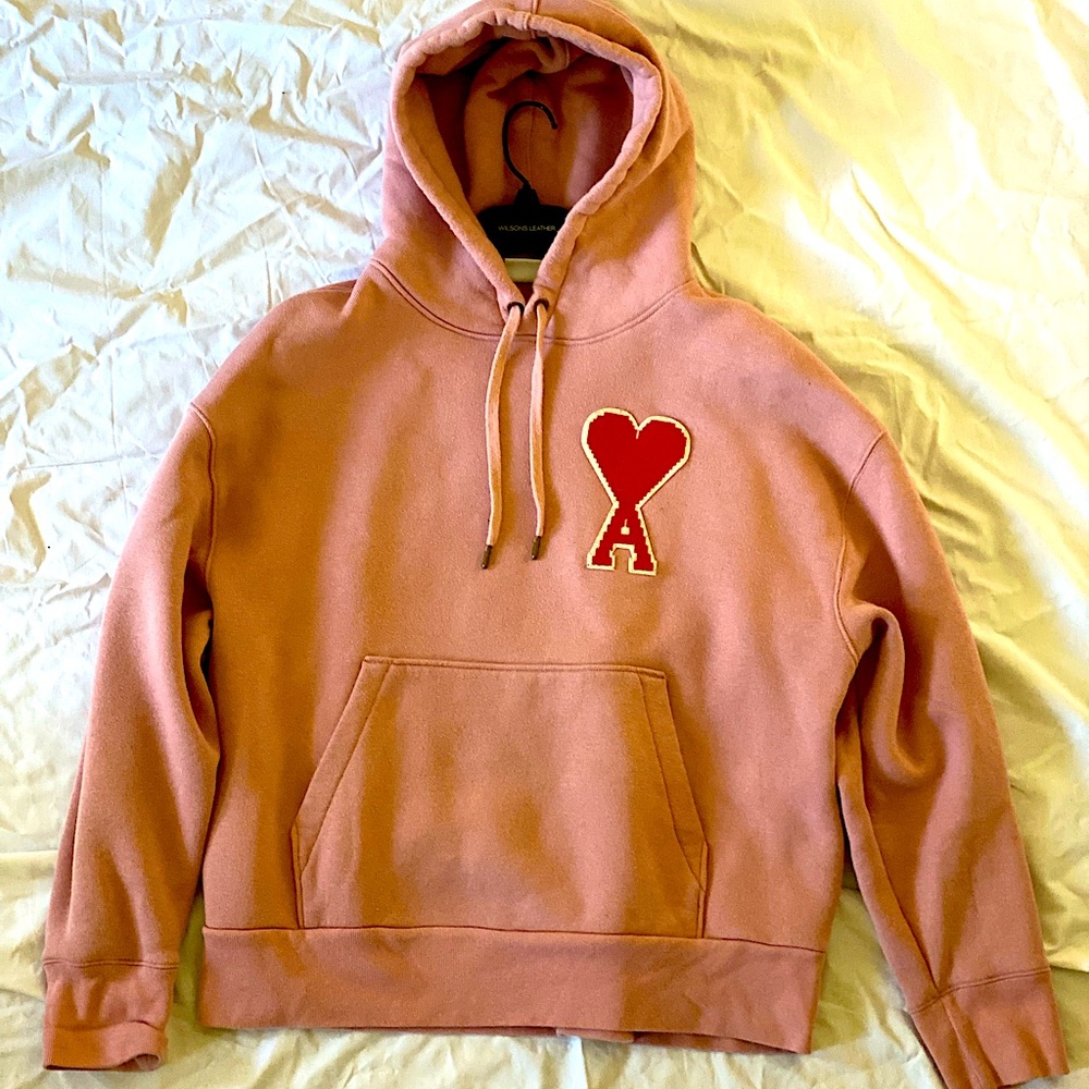 Ami Alexandre Mattiussi Ami Paris Pink Ami de Cœur Oversize Heart Logo Hoodie XL